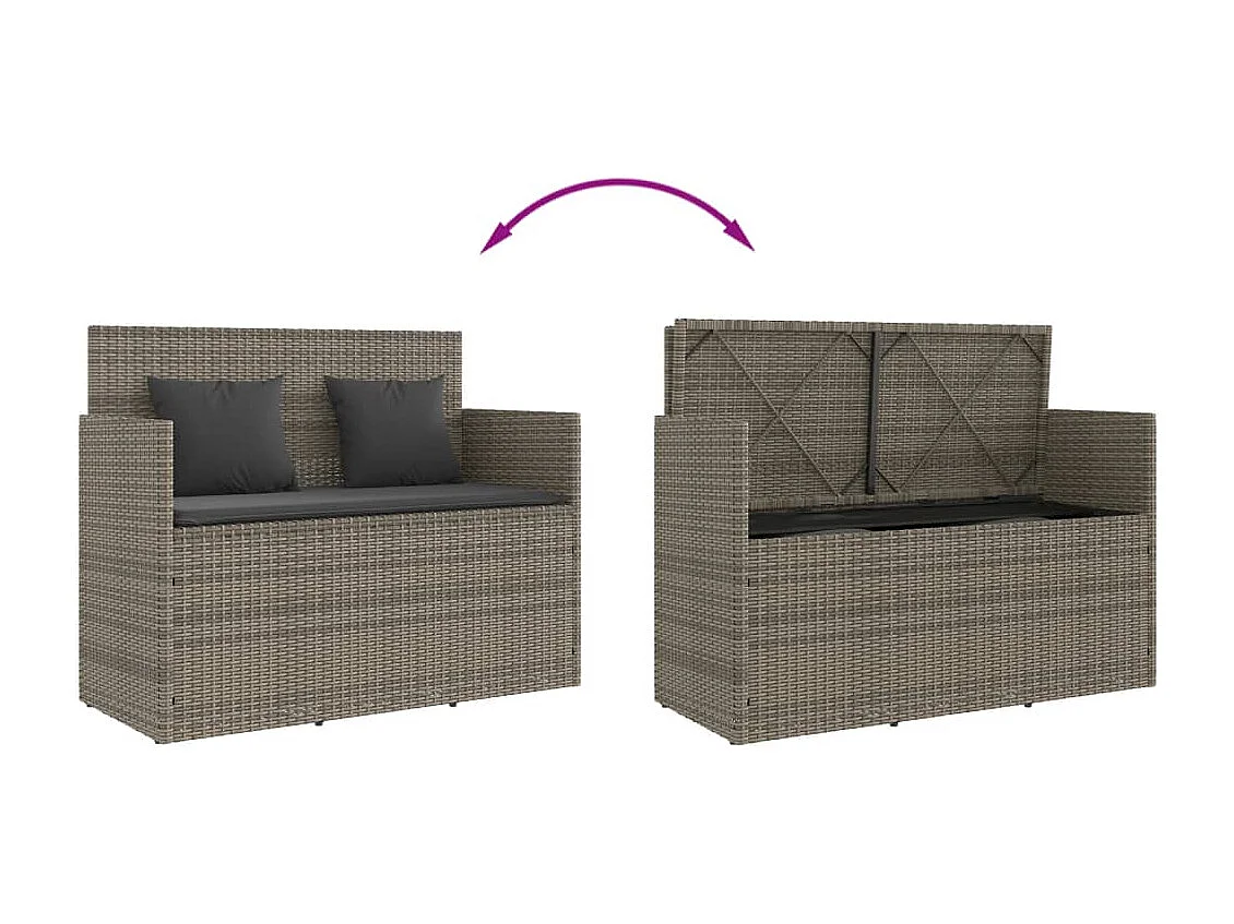 Banc de jardin avec coussins gris résine tressée