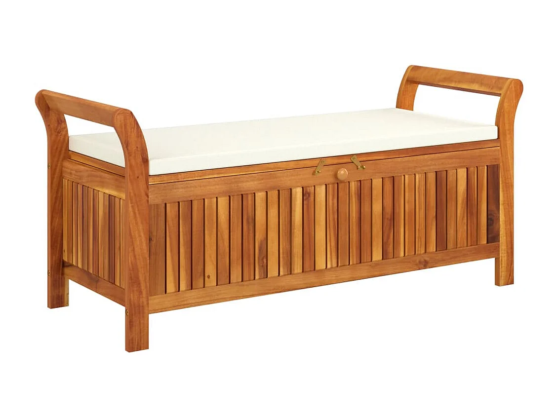 vidaXL Banco almacenaje jardín con cojín madera maciza de acacia 126cm Marrón