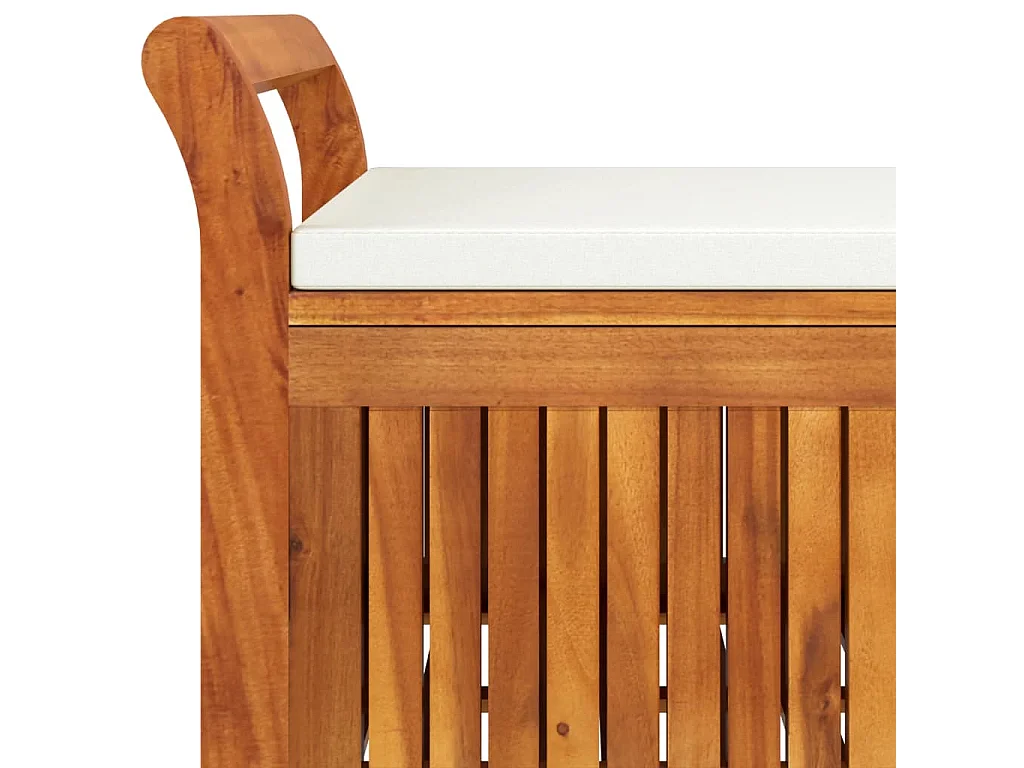 vidaXL Banco almacenaje jardín con cojín madera maciza de acacia 126cm Marrón