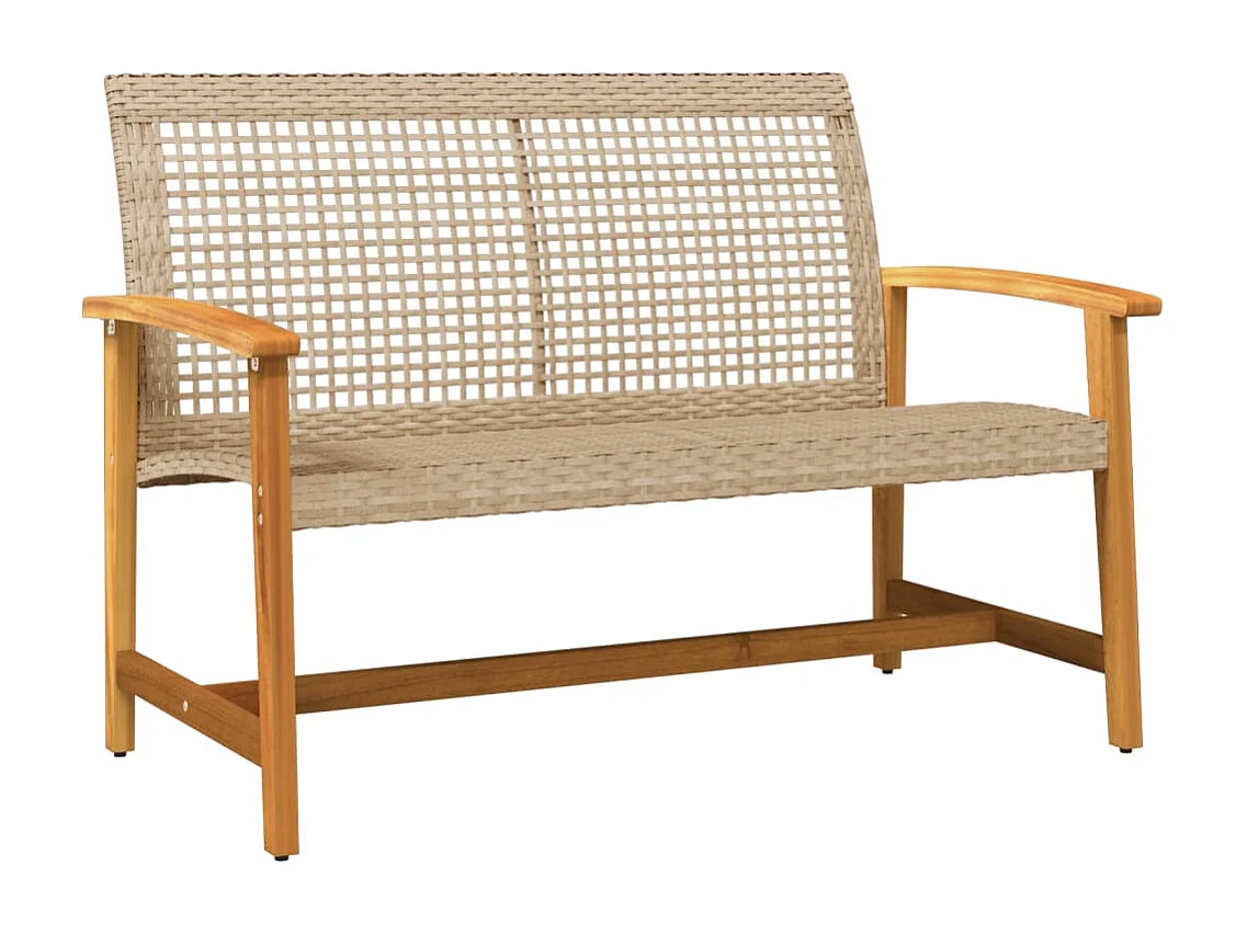 Banc de jardin beige 112cm résine tressée et bois d'acacia
