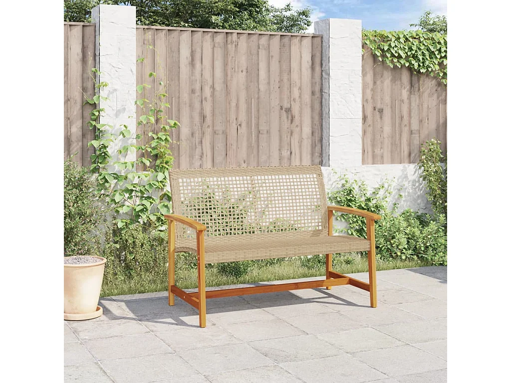 Banc de jardin beige 112cm résine tressée et bois d'acacia