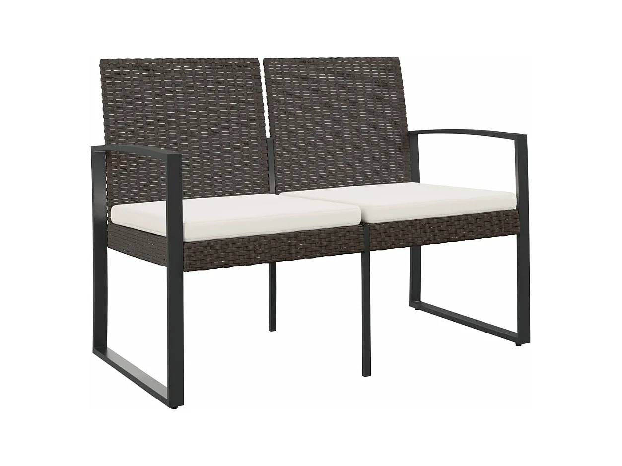 Banc de jardin à 2 places avec coussins marron PP rotin