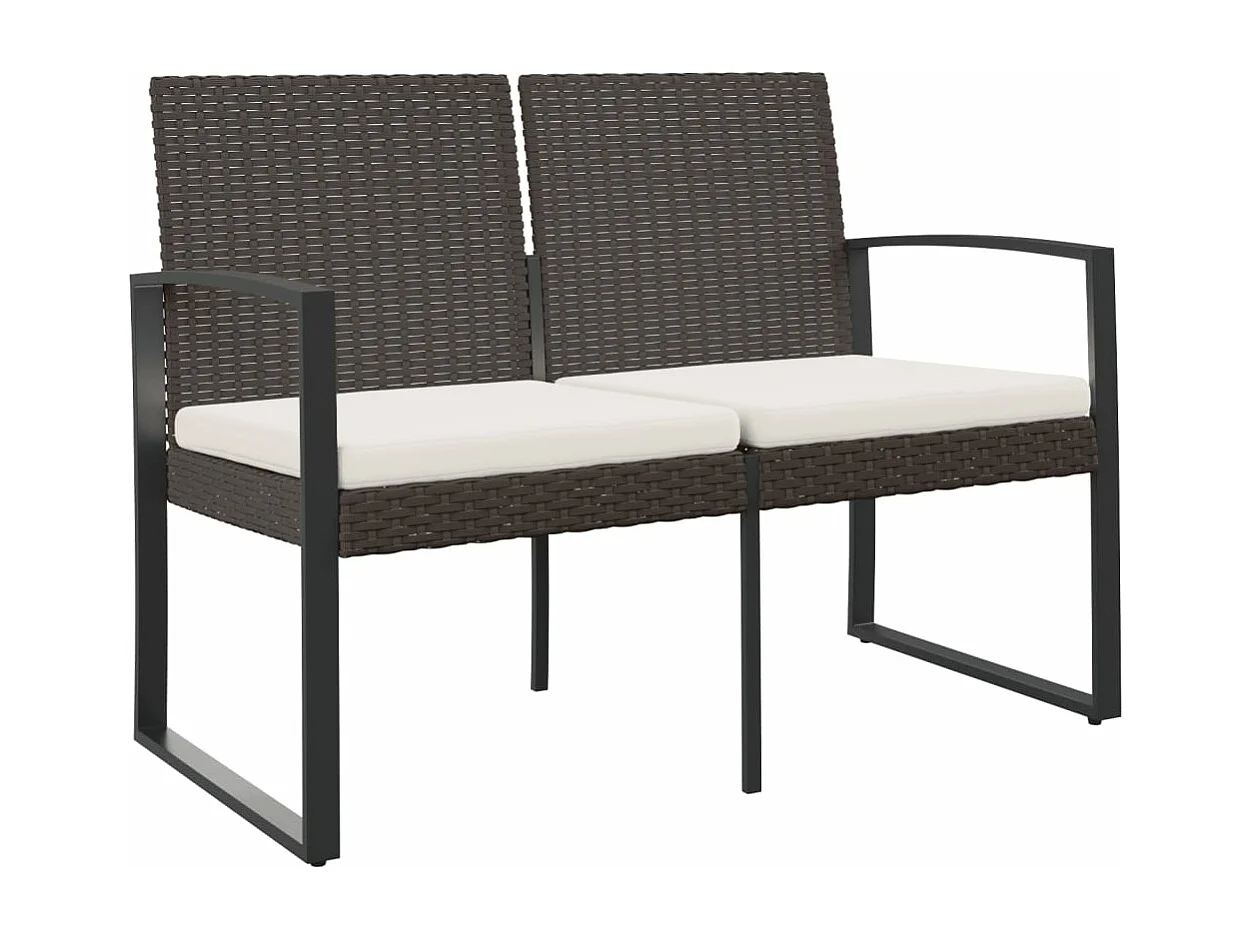 Banc de jardin à 2 places avec coussins marron PP rotin