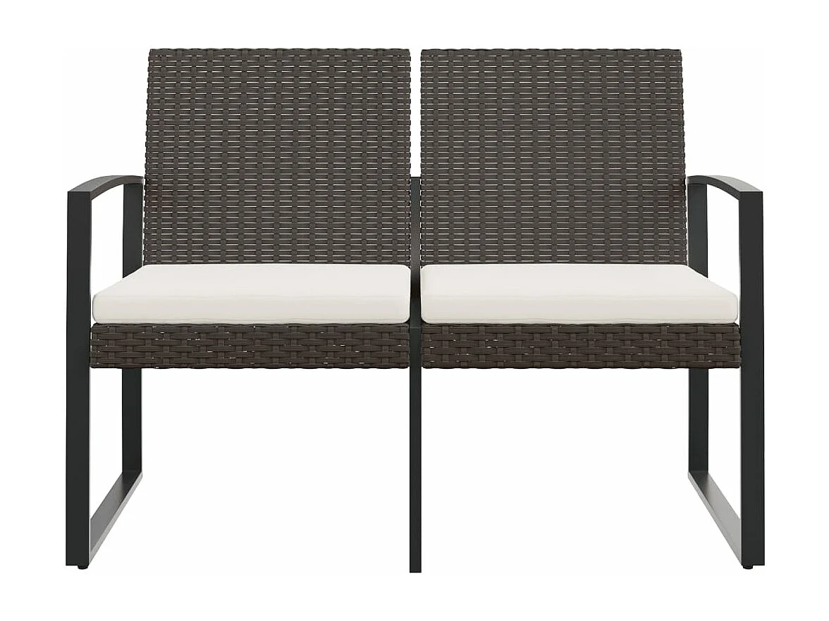 Banc de jardin à 2 places avec coussins marron PP rotin