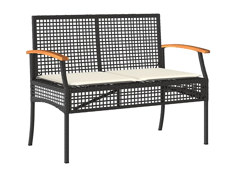 Banc de jardin avec coussin noir résine tressée et acacia