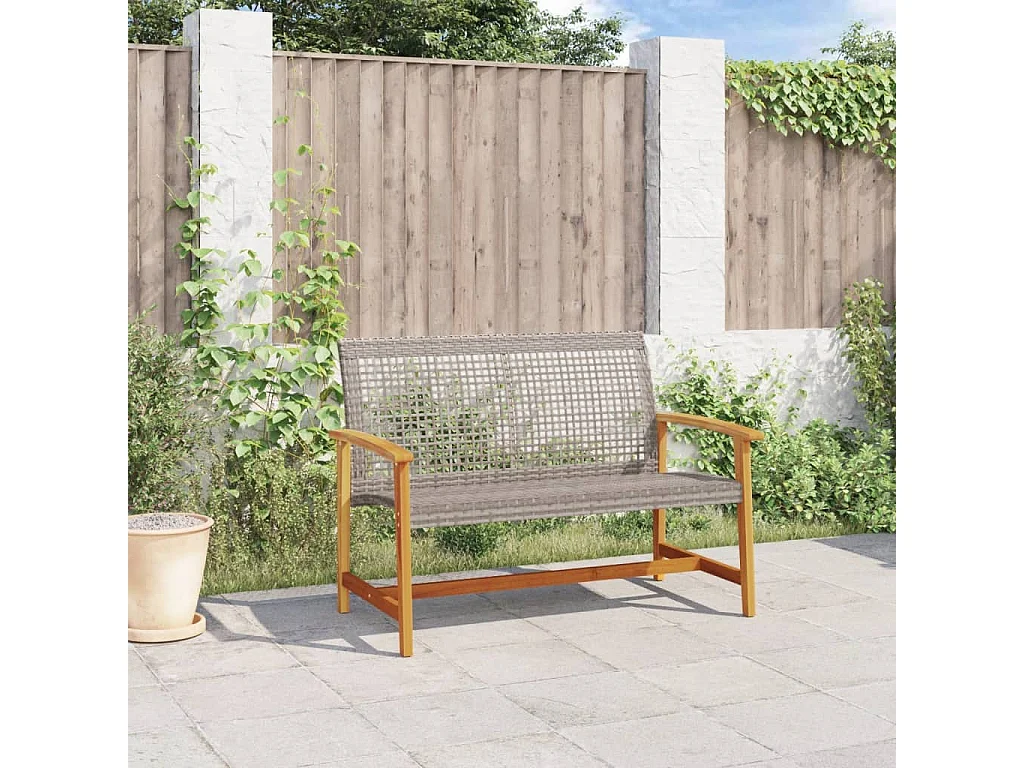 Banc de jardin gris 112cm résine tressée et bois d'acacia