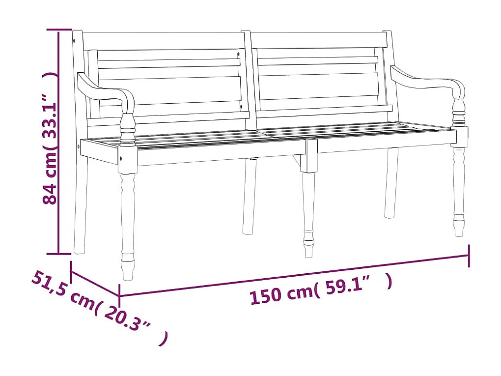 Banc Batavia avec coussin bleu 150cm Bois de teck massif
