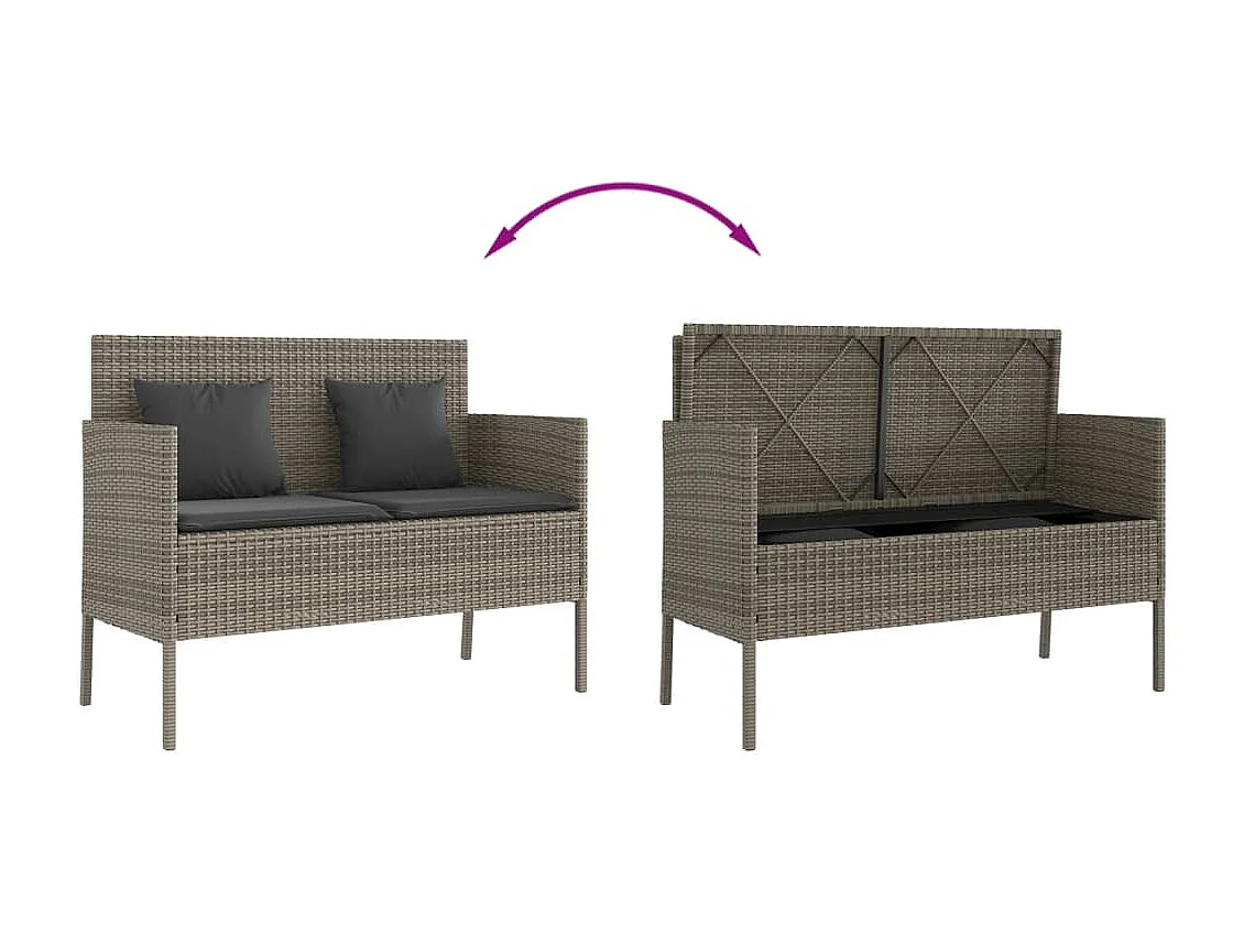 Banc de jardin avec coussins gris résine tressée