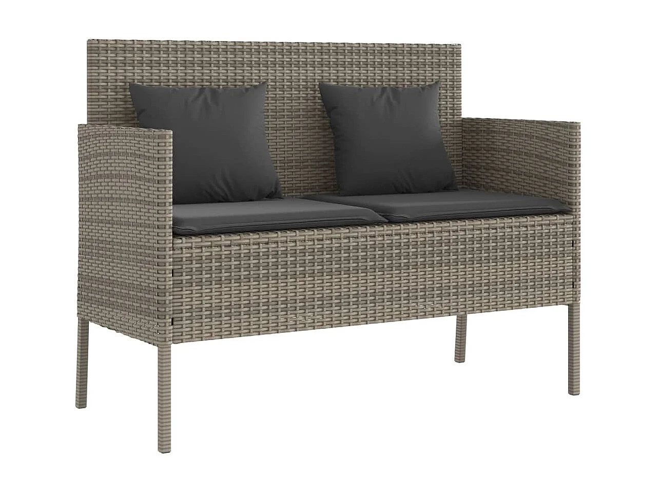 Banc de jardin avec coussins gris résine tressée