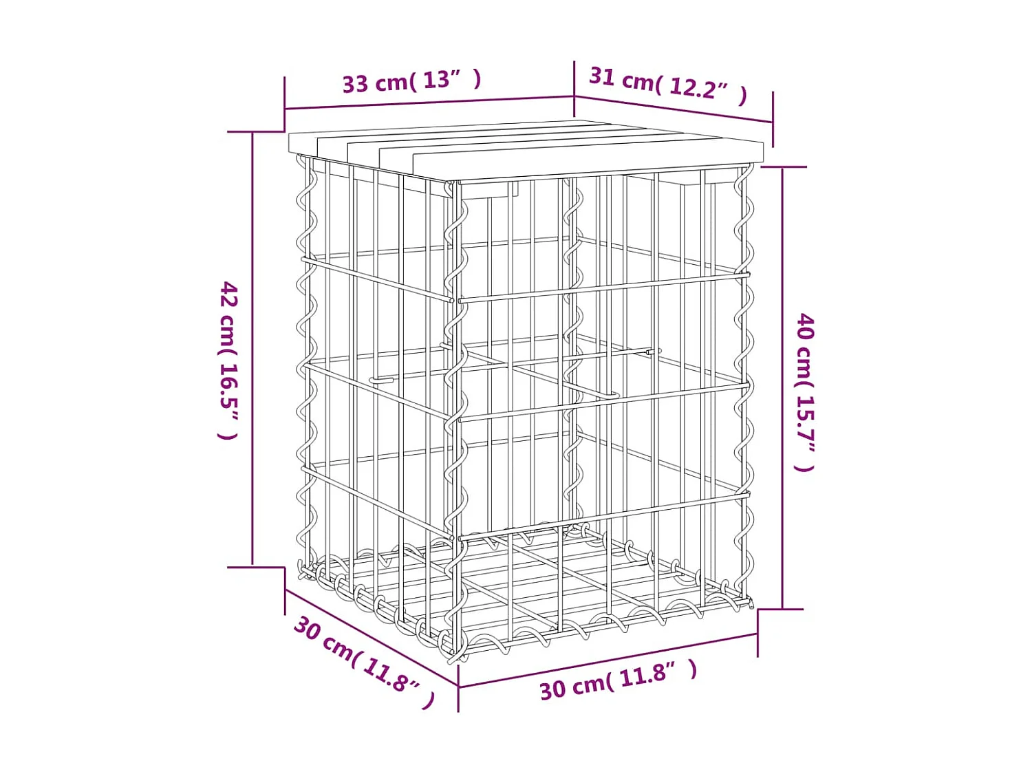 Banc de jardin design gabion 33x31x42 bois massif de douglas