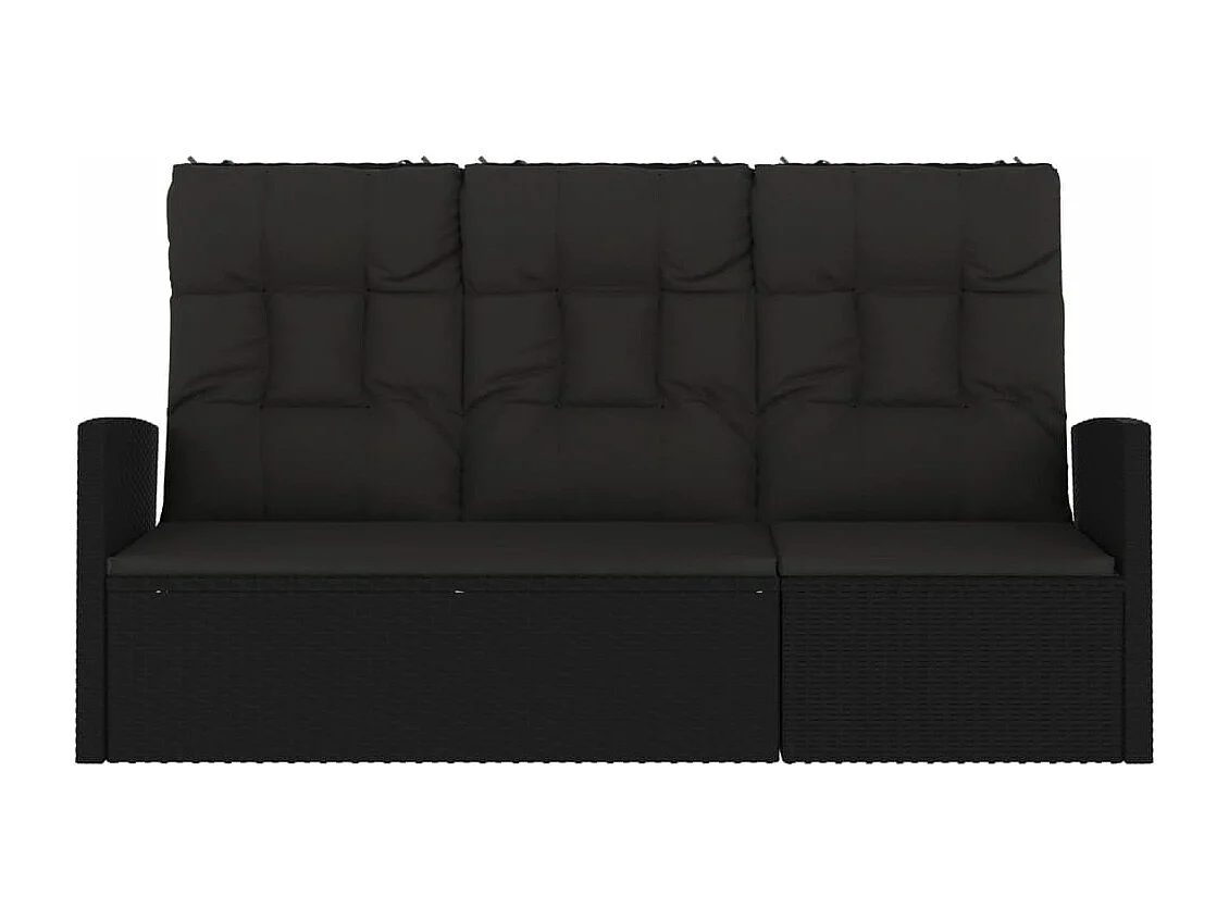 Banc de jardin inclinable et coussins noir 173cm résine tressée