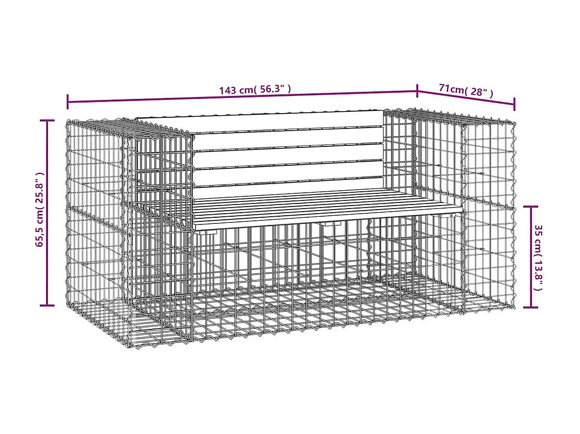 Banc jardin design gabion 143x71x65,5 bois massif de douglas