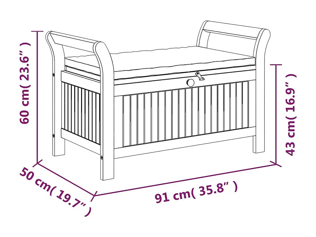 Banc de rangement de jardin avec coussin 91cm Bois d'acacia