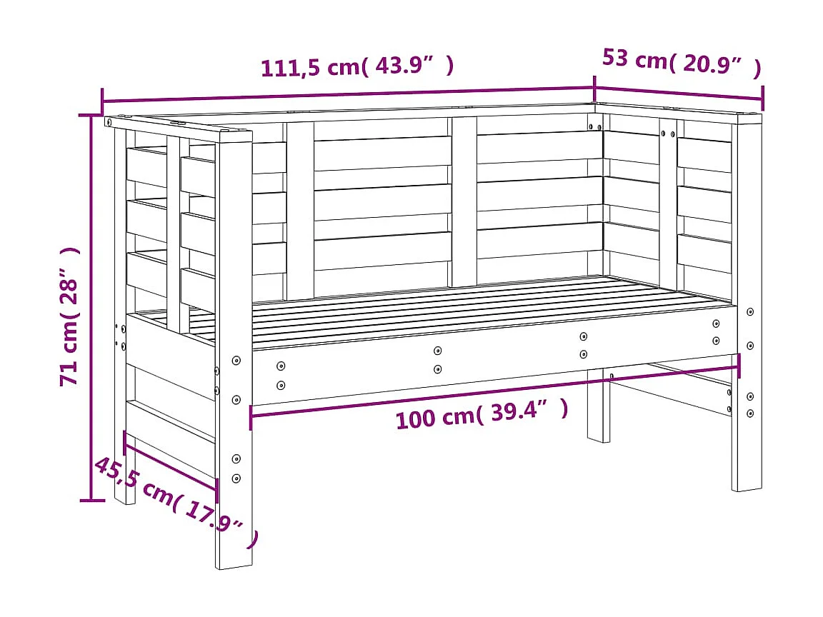 Banc de jardin marron miel 111,5x53x71 bois massif de pin