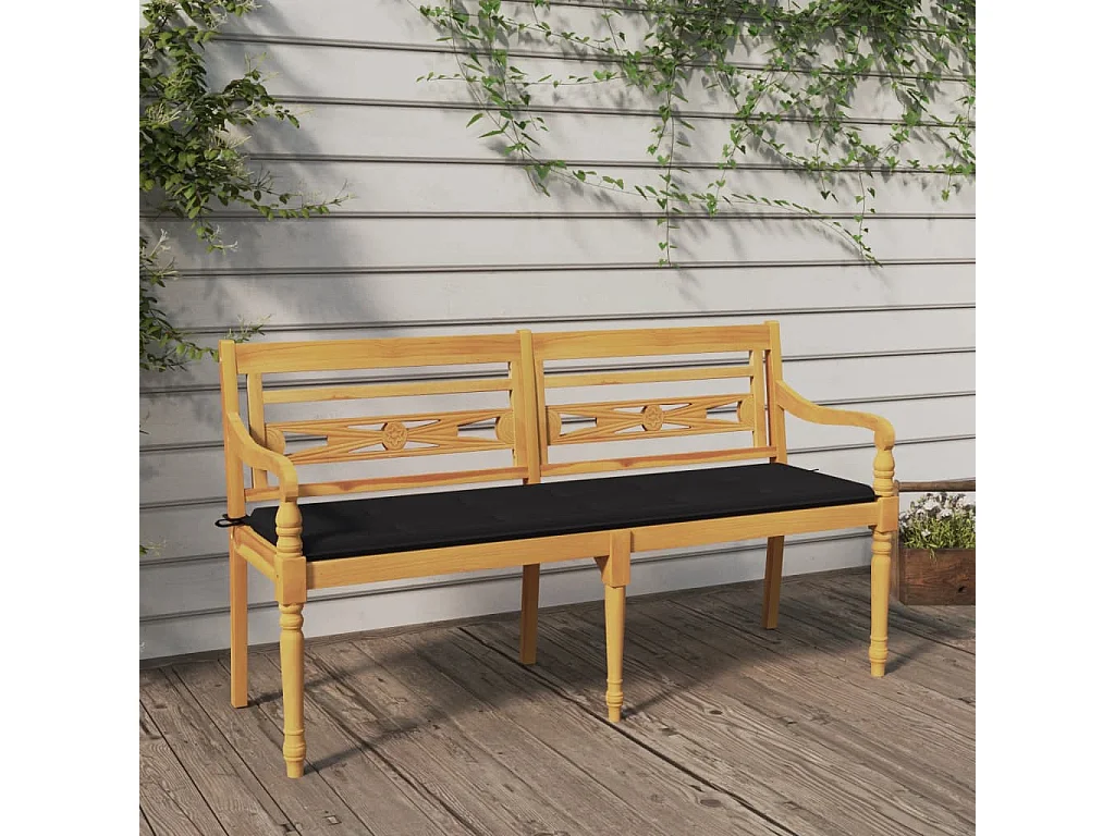 Banc Batavia avec coussin noir 150cm Bois de teck massif