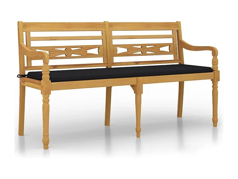 Banc Batavia avec coussin noir 150cm Bois de teck massif