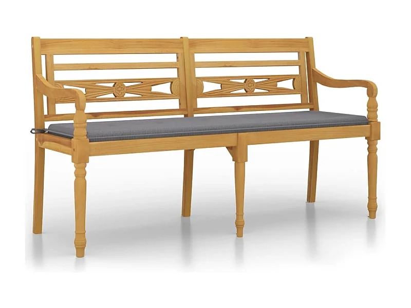 Banc Batavia avec coussin gris 150cm Bois de teck massif