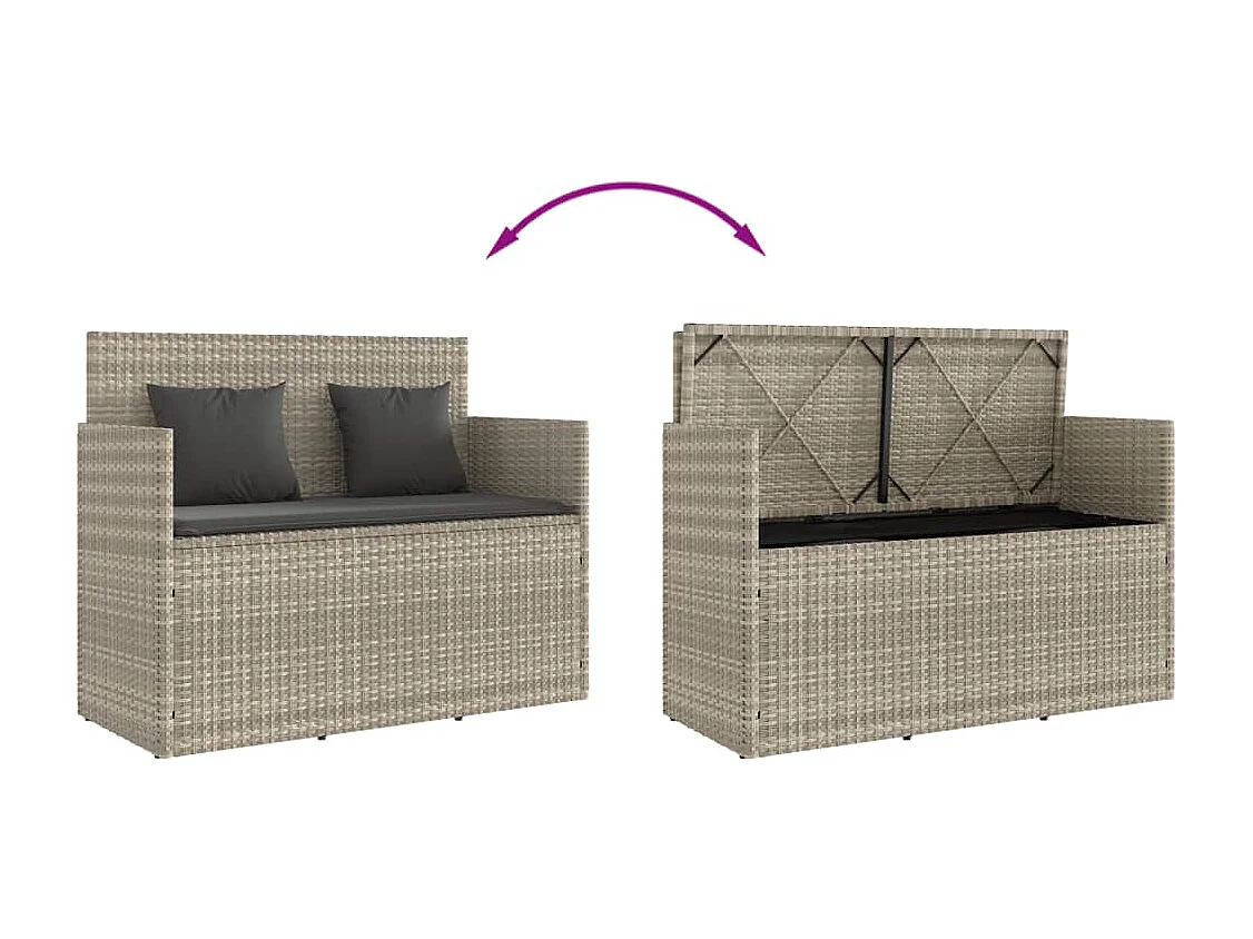 Banc de jardin avec coussins gris clair résine tressée