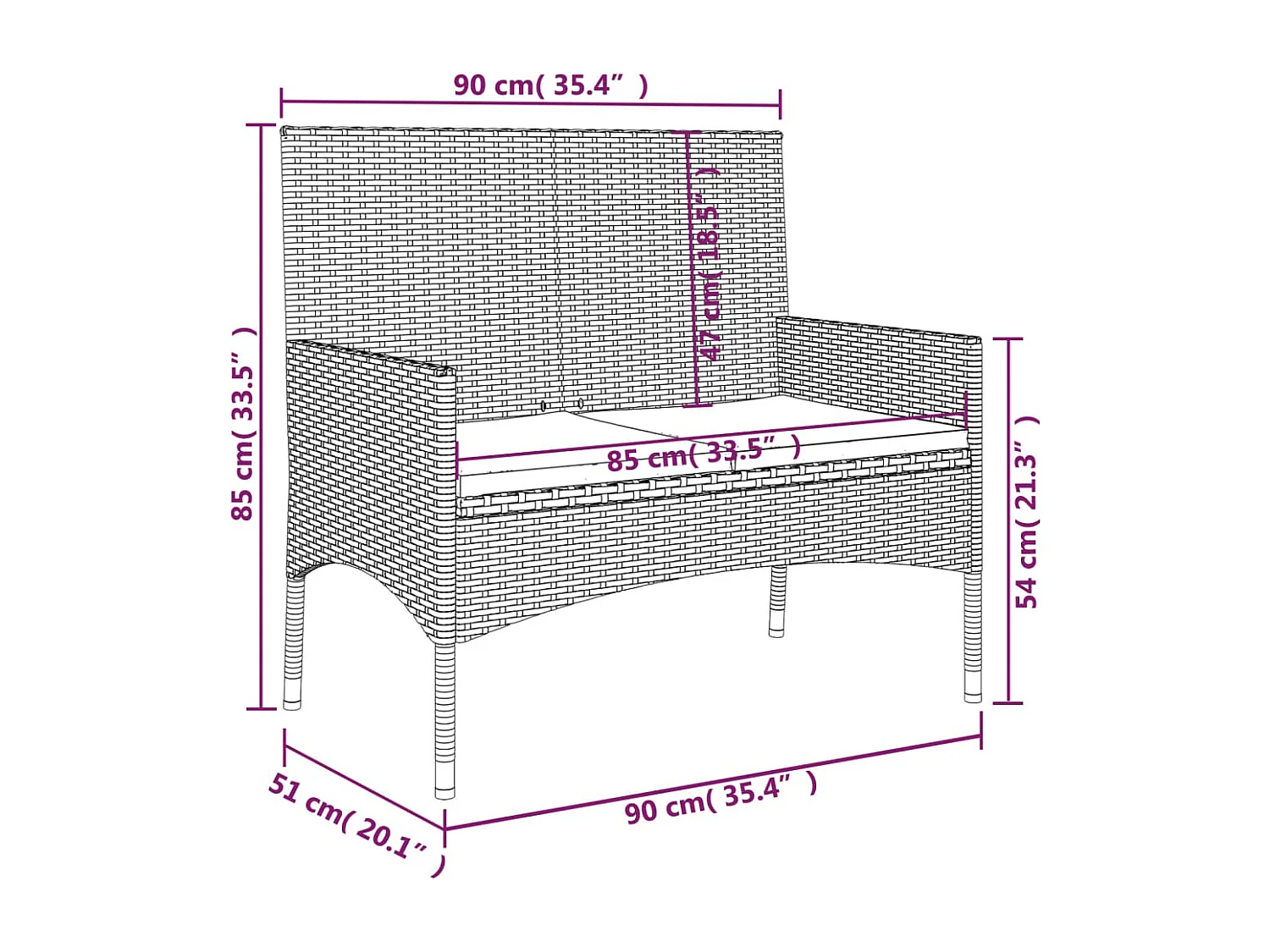 Banc de Jardin à 2 Places avec Coussins Noir Résine Tressée