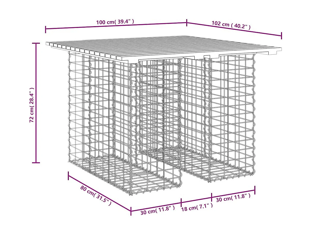 Banc de jardin design gabion 100x102x72 bois de pin imprégné