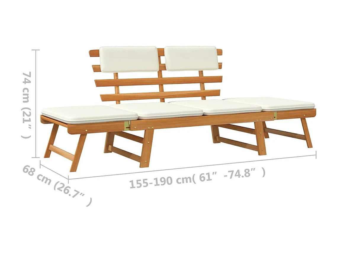 Banc de jardin avec coussins 2-en-1 190cm Bois d'acacia massif