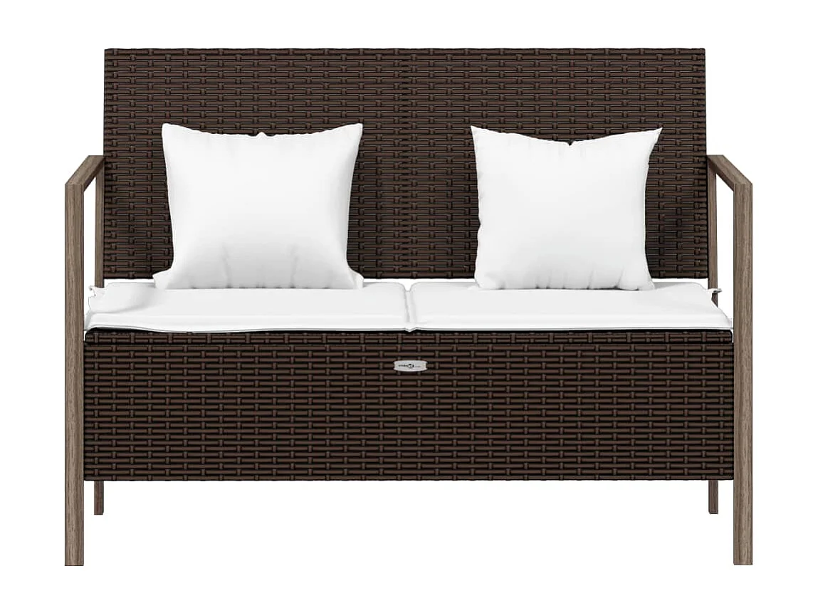 Banc de jardin à 2 places avec coussins Marron Résine tressée