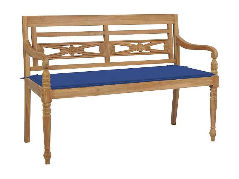 Banc Batavia avec coussin bleu royal 120cm Bois de teck massif