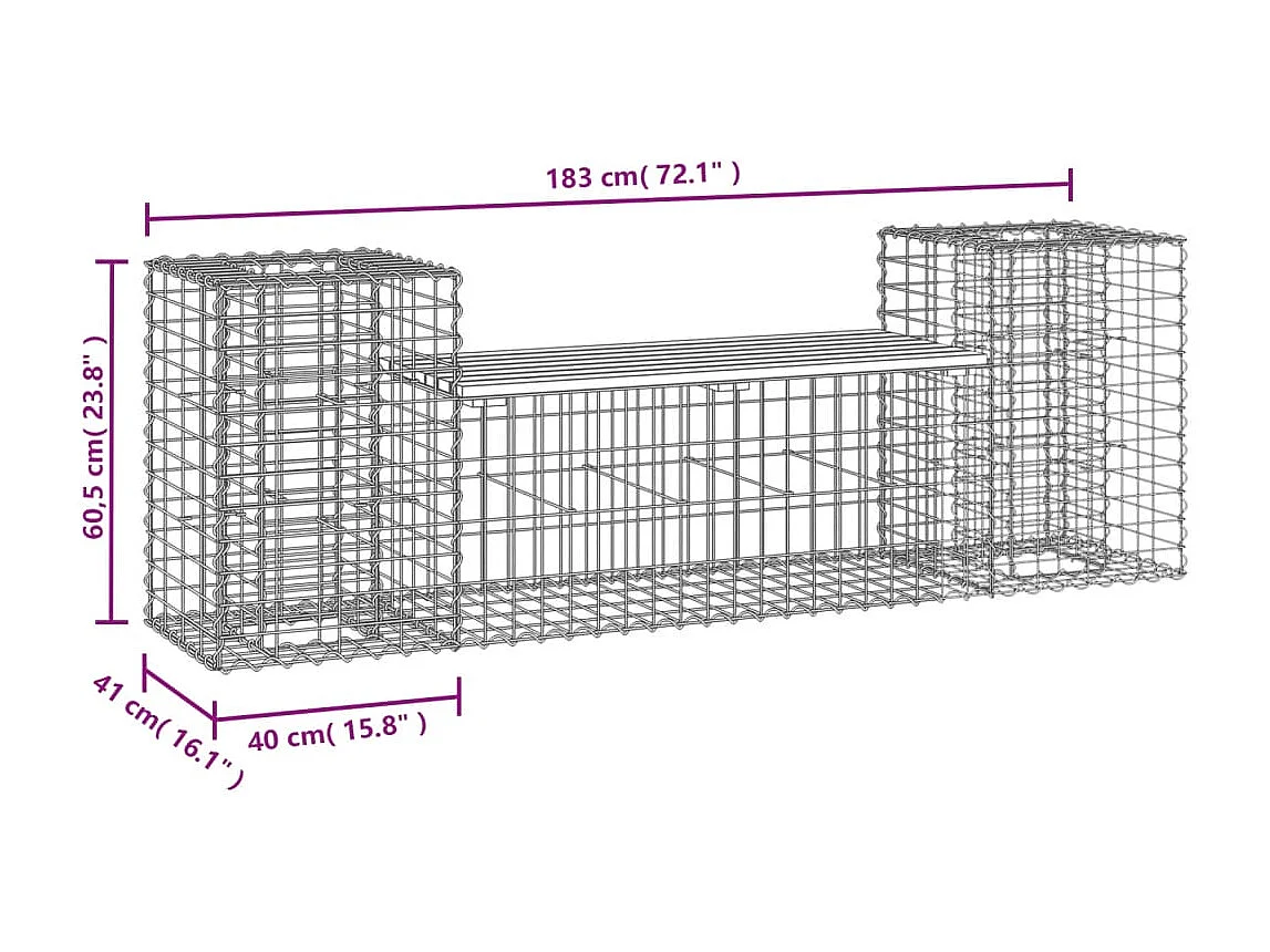Banc de jardin design gabion 183x41x60,5 bois de pin imprégné
