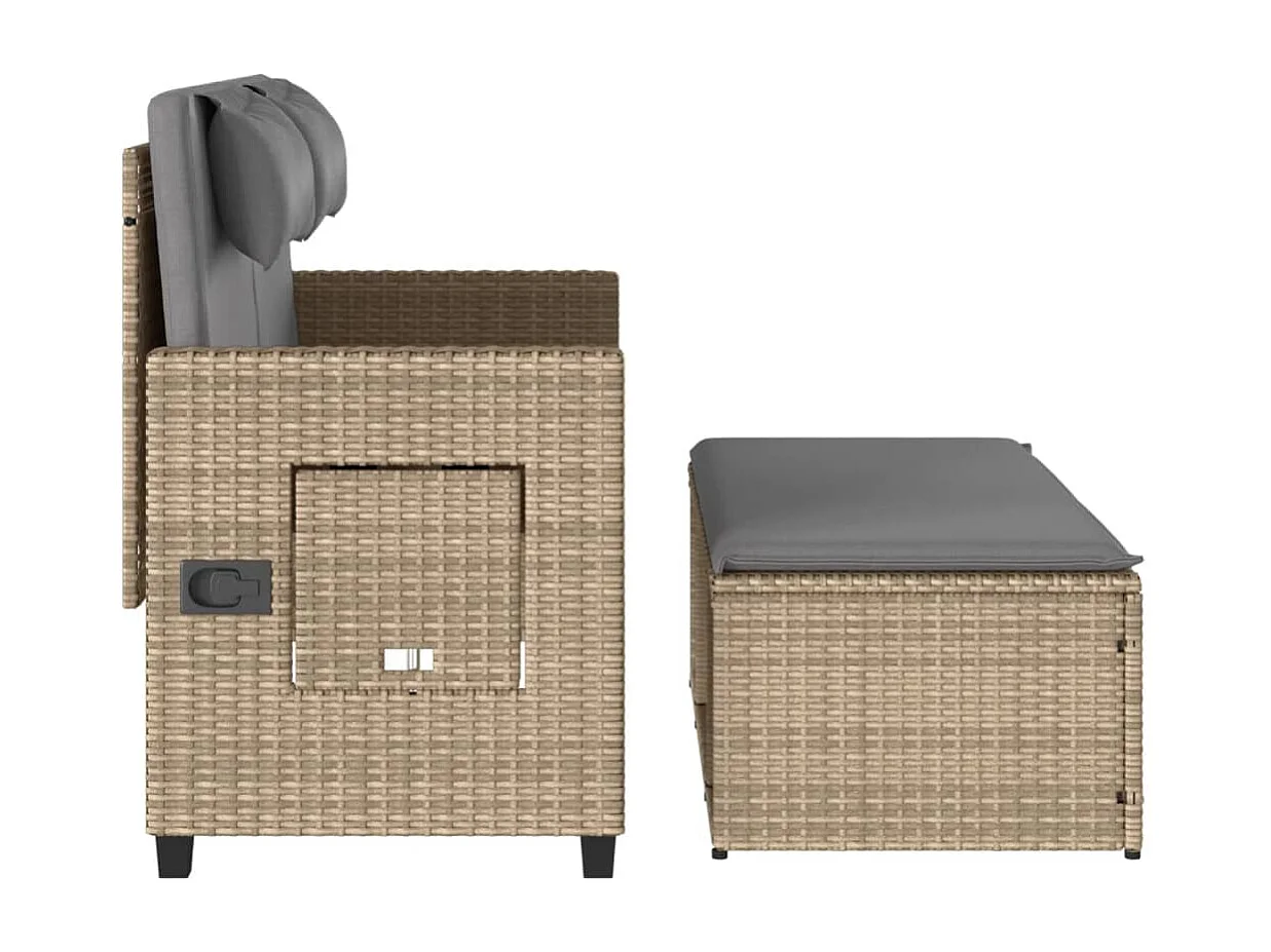 Banc inclinable de jardin avec coussins beige résine tressée