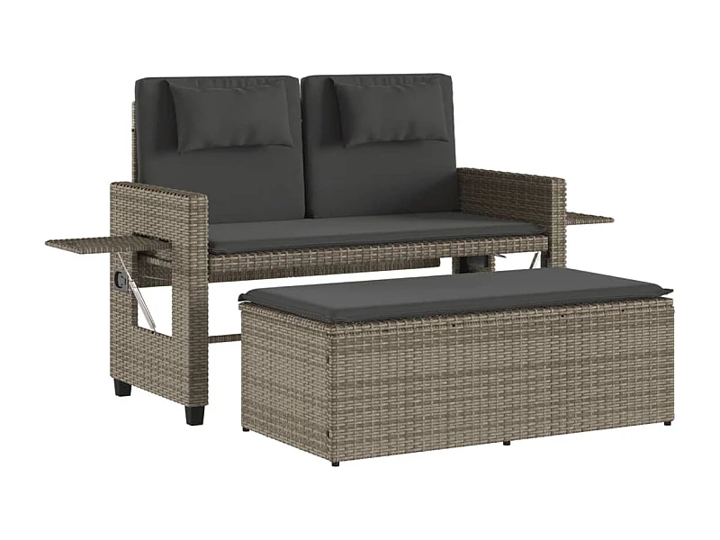 Banc inclinable de jardin avec coussins gris résine tressée