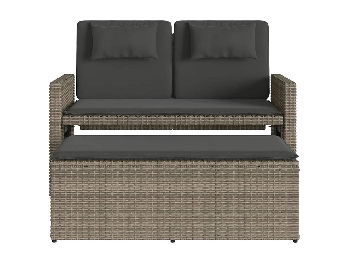 Banc inclinable de jardin avec coussins gris résine tressée