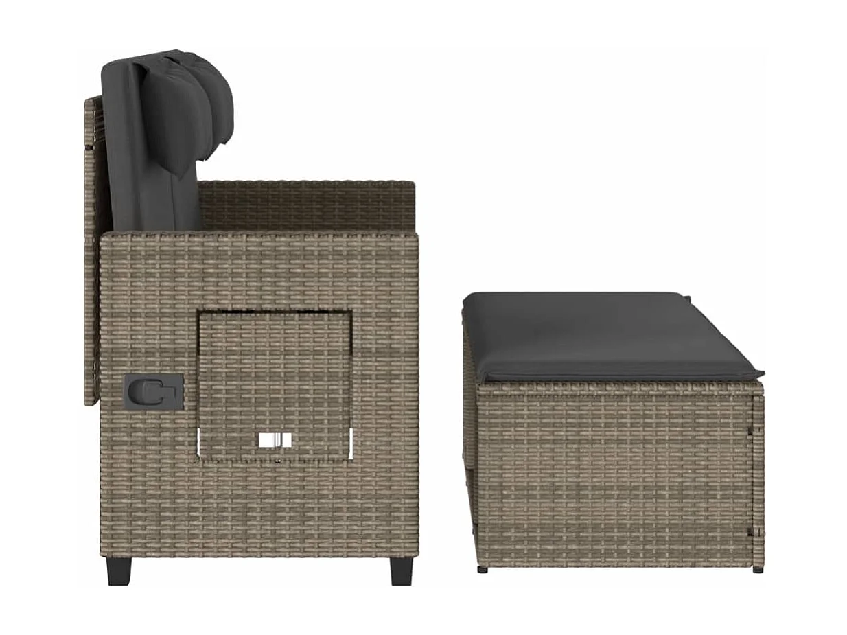 Banc inclinable de jardin avec coussins gris résine tressée