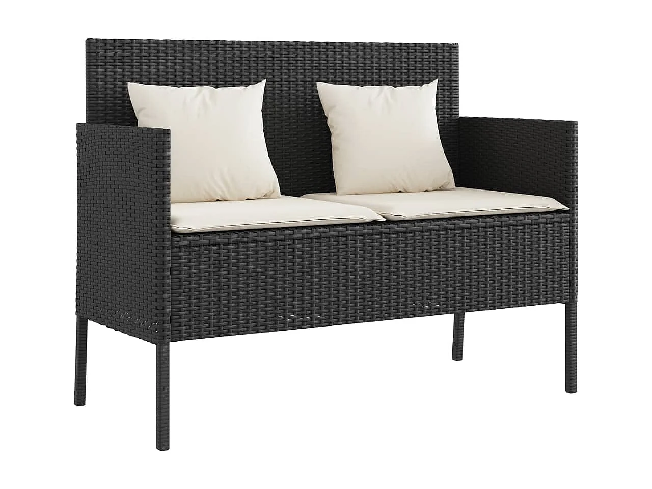 Banc de jardin avec coussins noir résine tressée