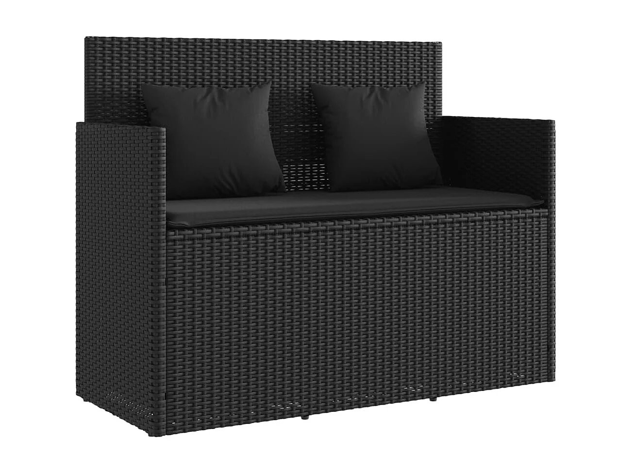 Banc de jardin avec coussins noir résine tressée