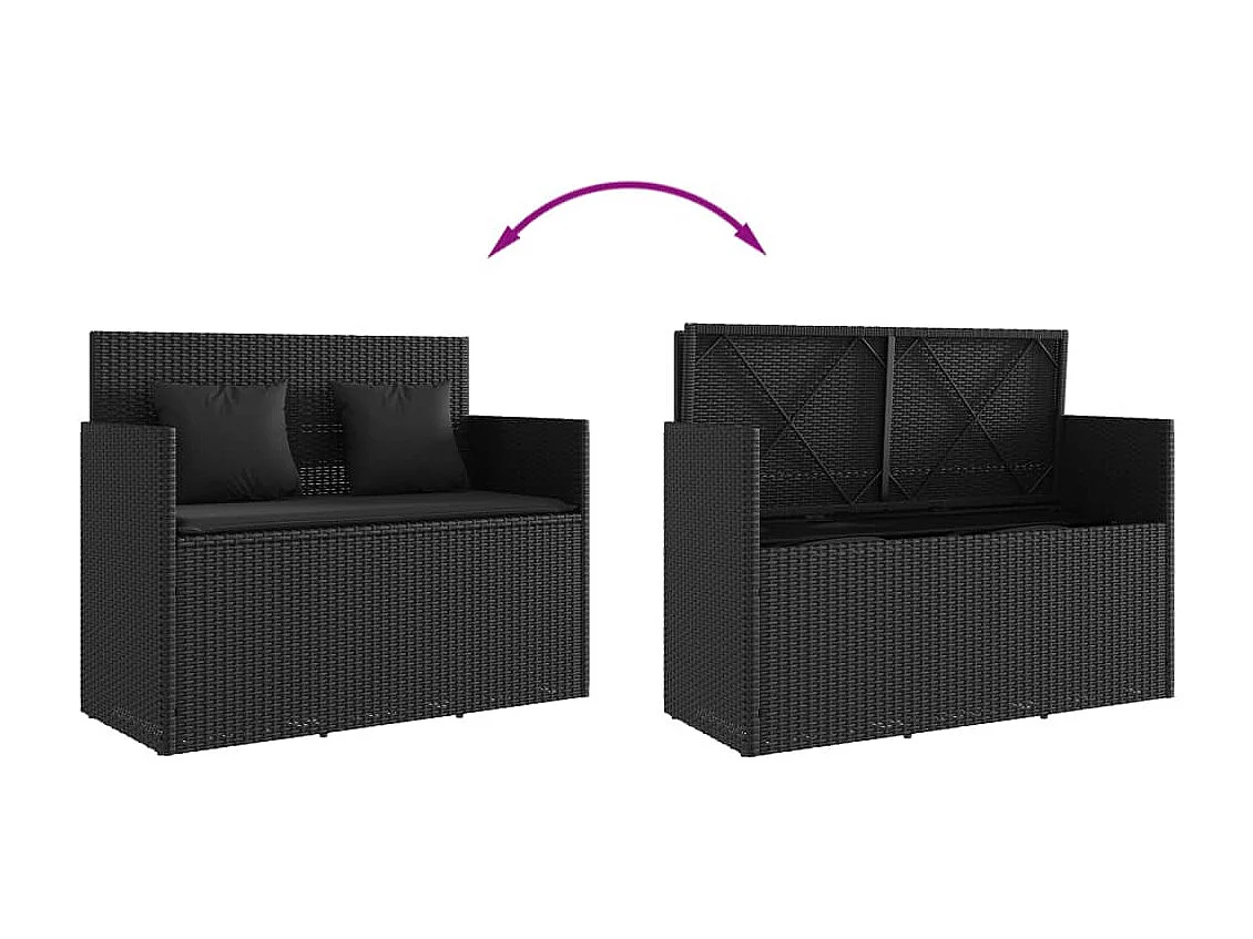 Banc de jardin avec coussins noir résine tressée