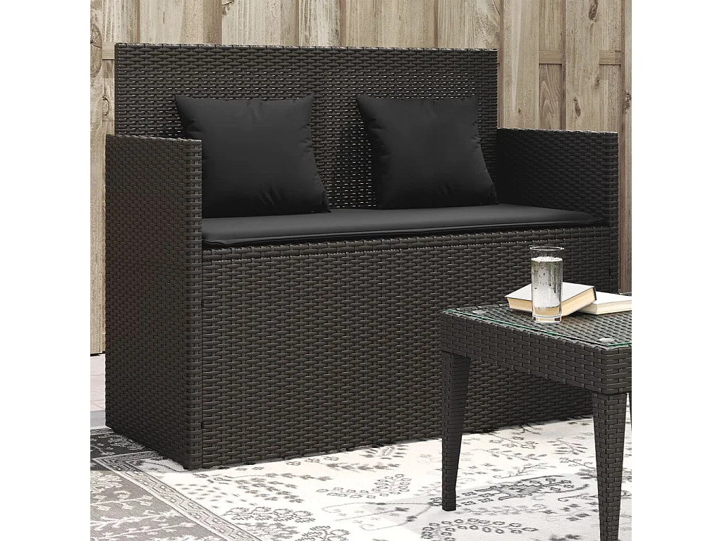 Banc de jardin avec coussins noir résine tressée