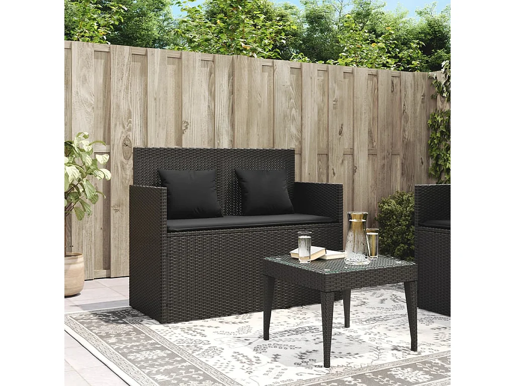 Banc de jardin avec coussins noir résine tressée