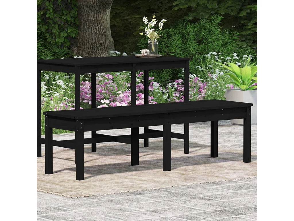 Banc de jardin à 2 places noir 159,5x44x45 bois massif de pin