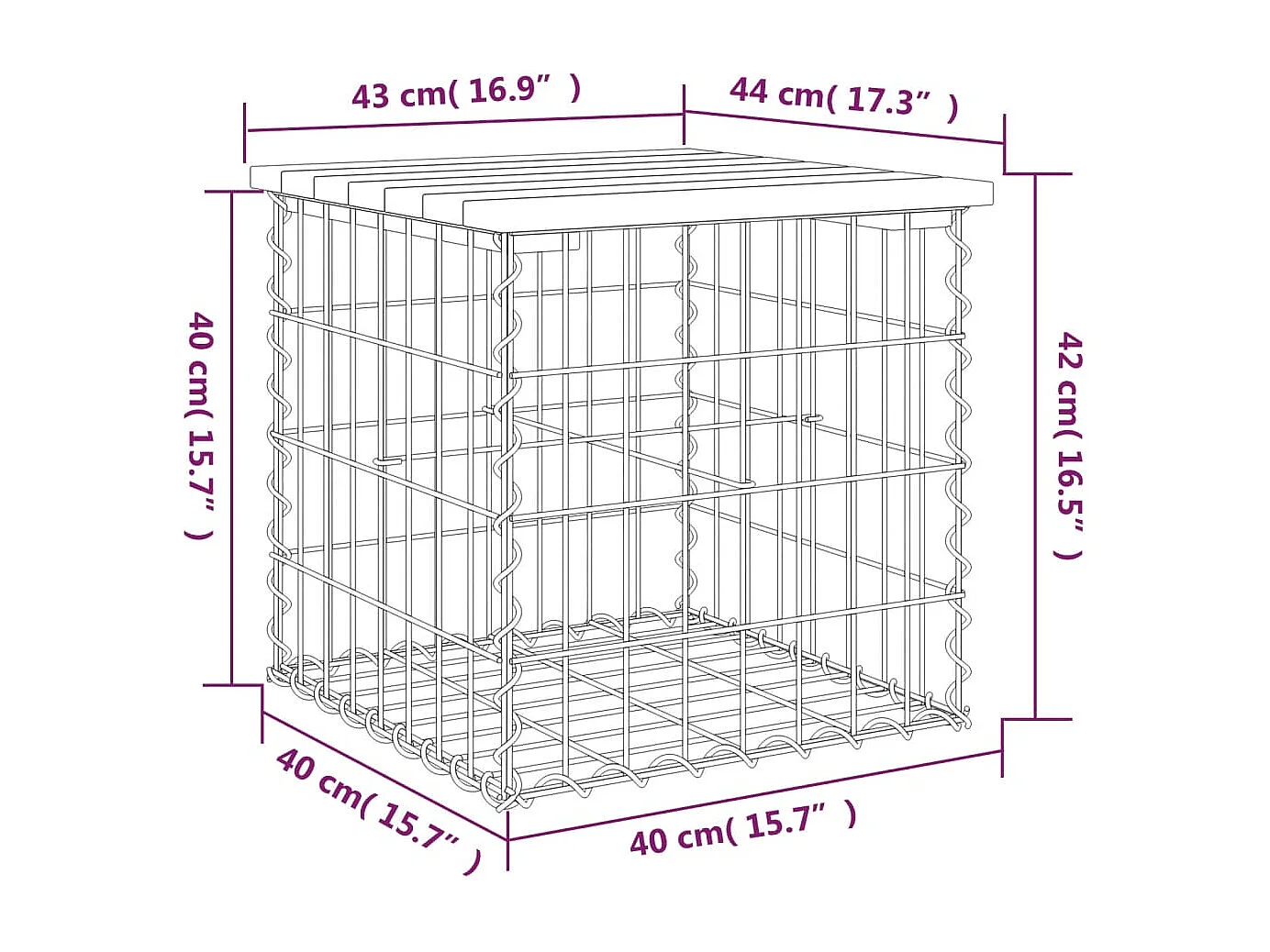 Banc de jardin design gabion 43x44x42 bois massif de douglas