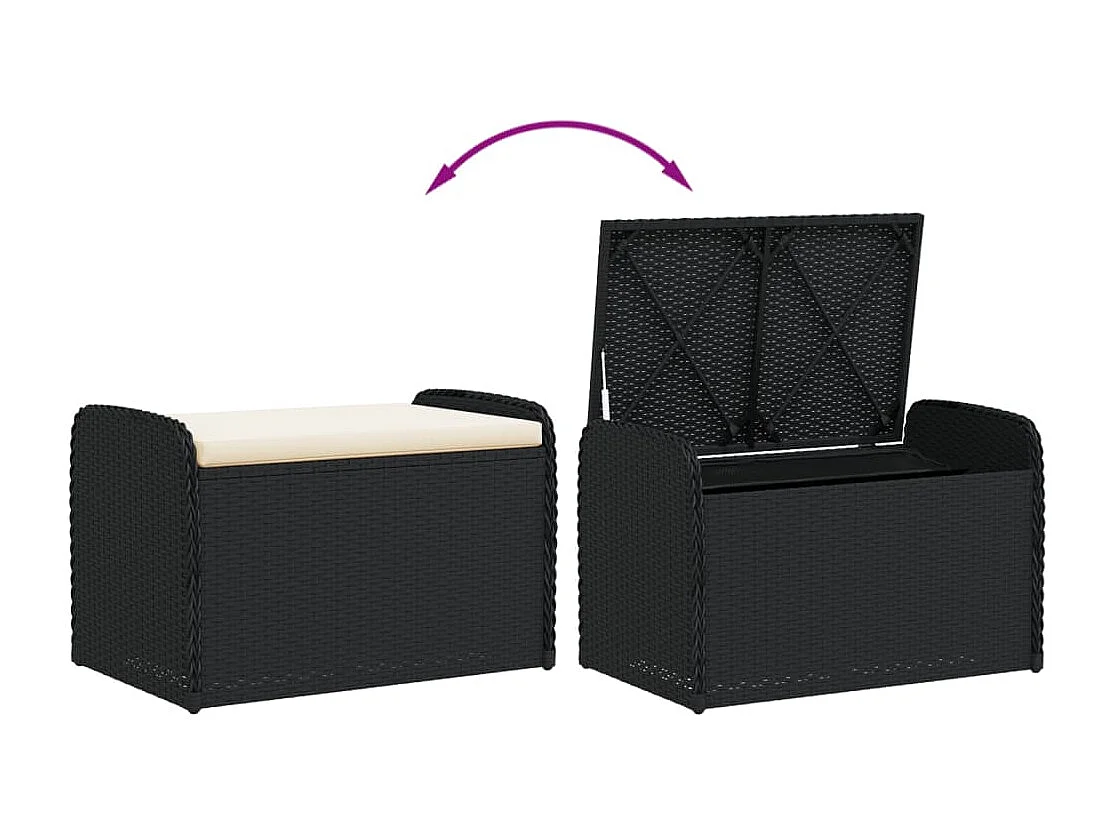 Banc de rangement avec coussin noir 80x51x52 résine tressée