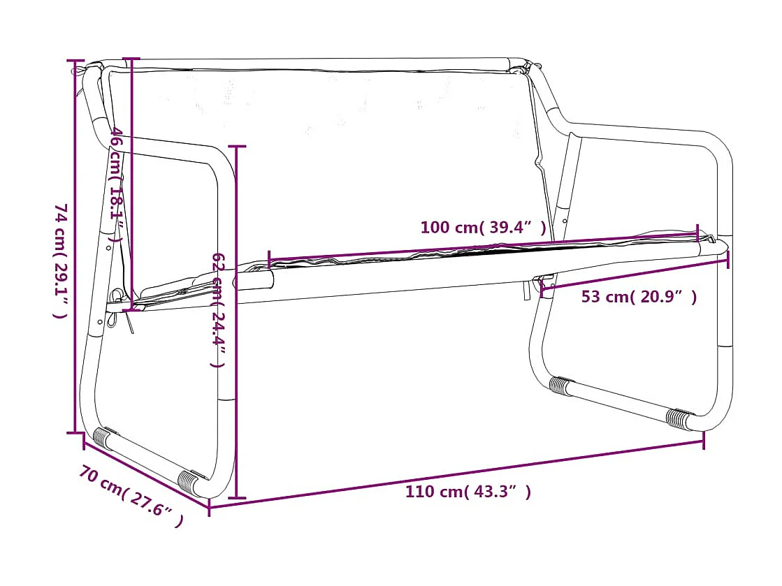 Banc de jardin à 2 places avec coussin anthracite acier