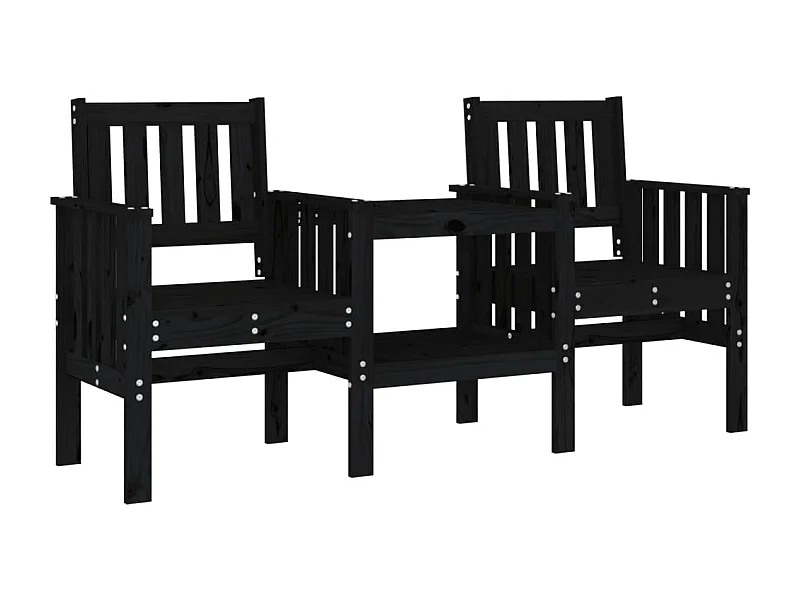 Banc de jardin avec table 2 places noir bois massif de pin