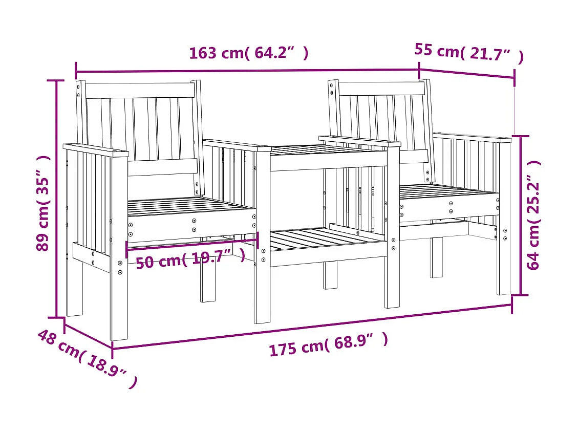 Banc de jardin avec table 2 places blanc bois massif de pin