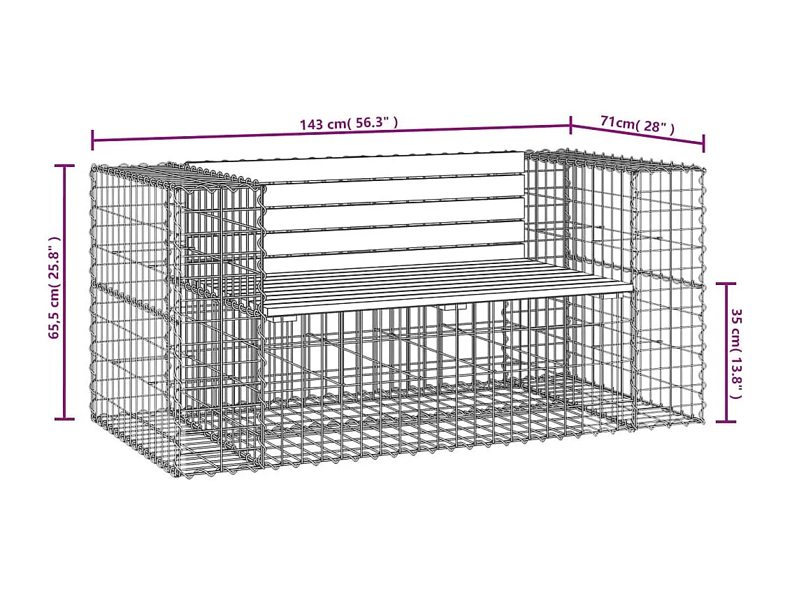 Banc de jardin design gabion 143x71x65,5 bois massif de pin
