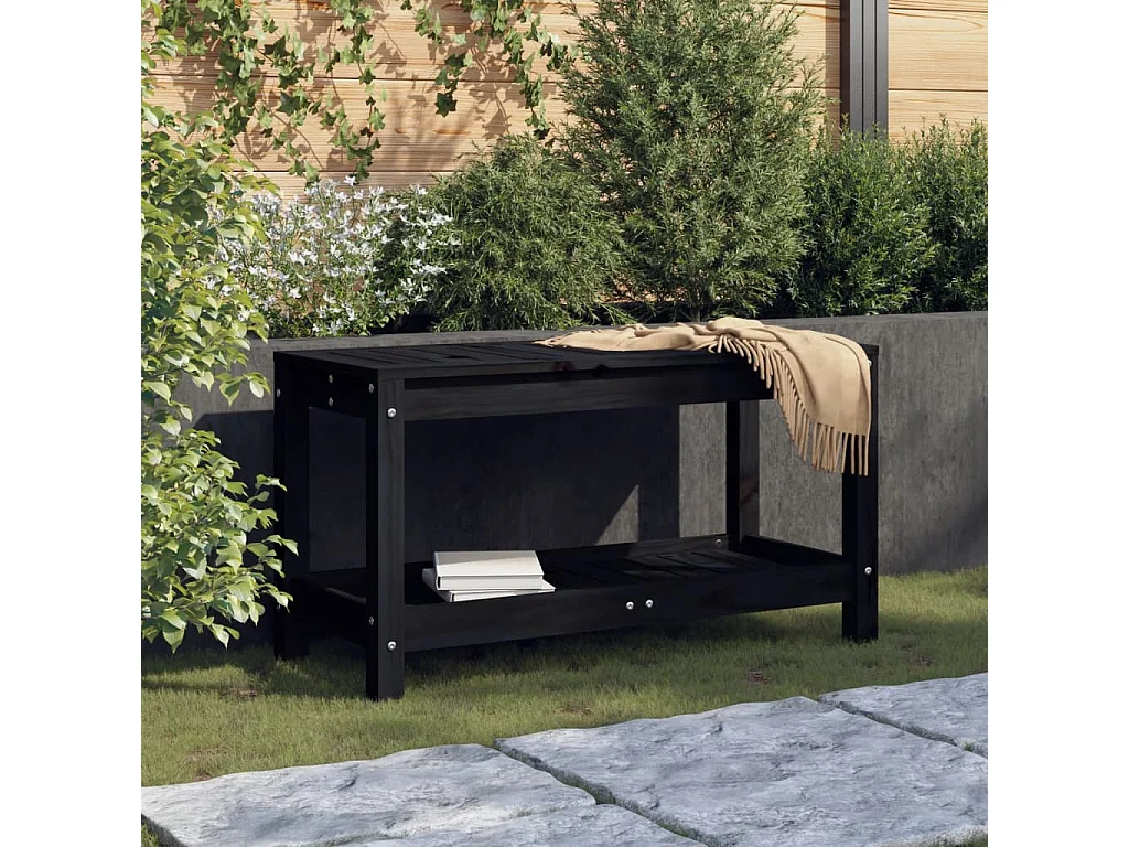 Banc de jardin noir 82,5x35x45 bois massif de pin