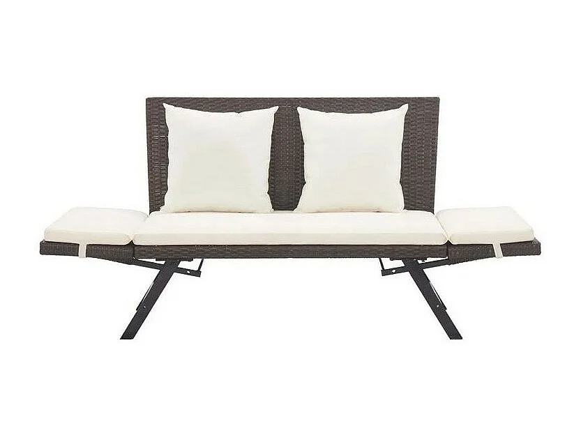 Banc de jardin polyester blanc et résine tressée marron Risto
