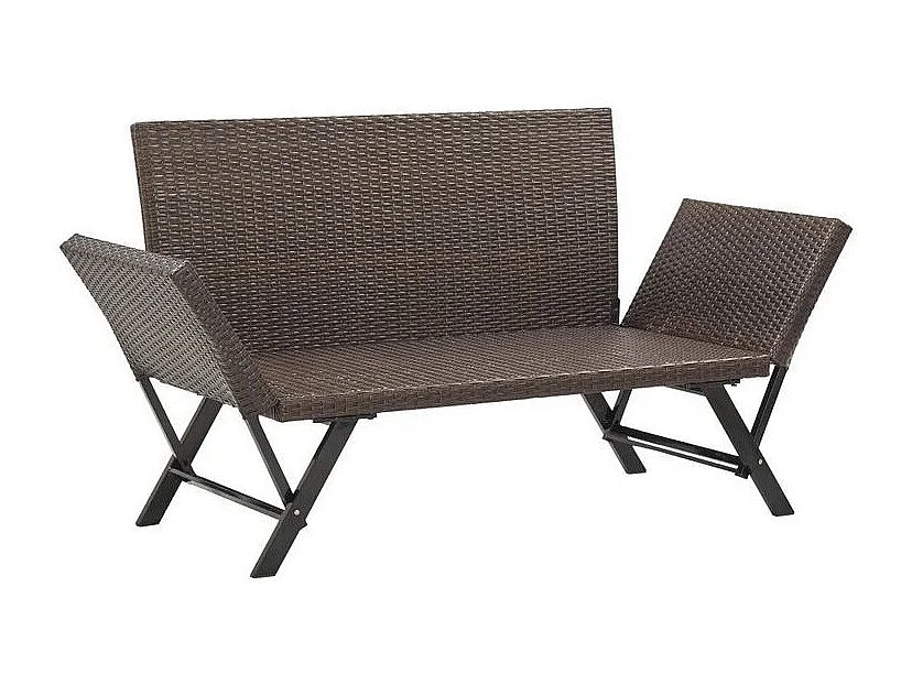 Banc de jardin polyester blanc et résine tressée marron Risto