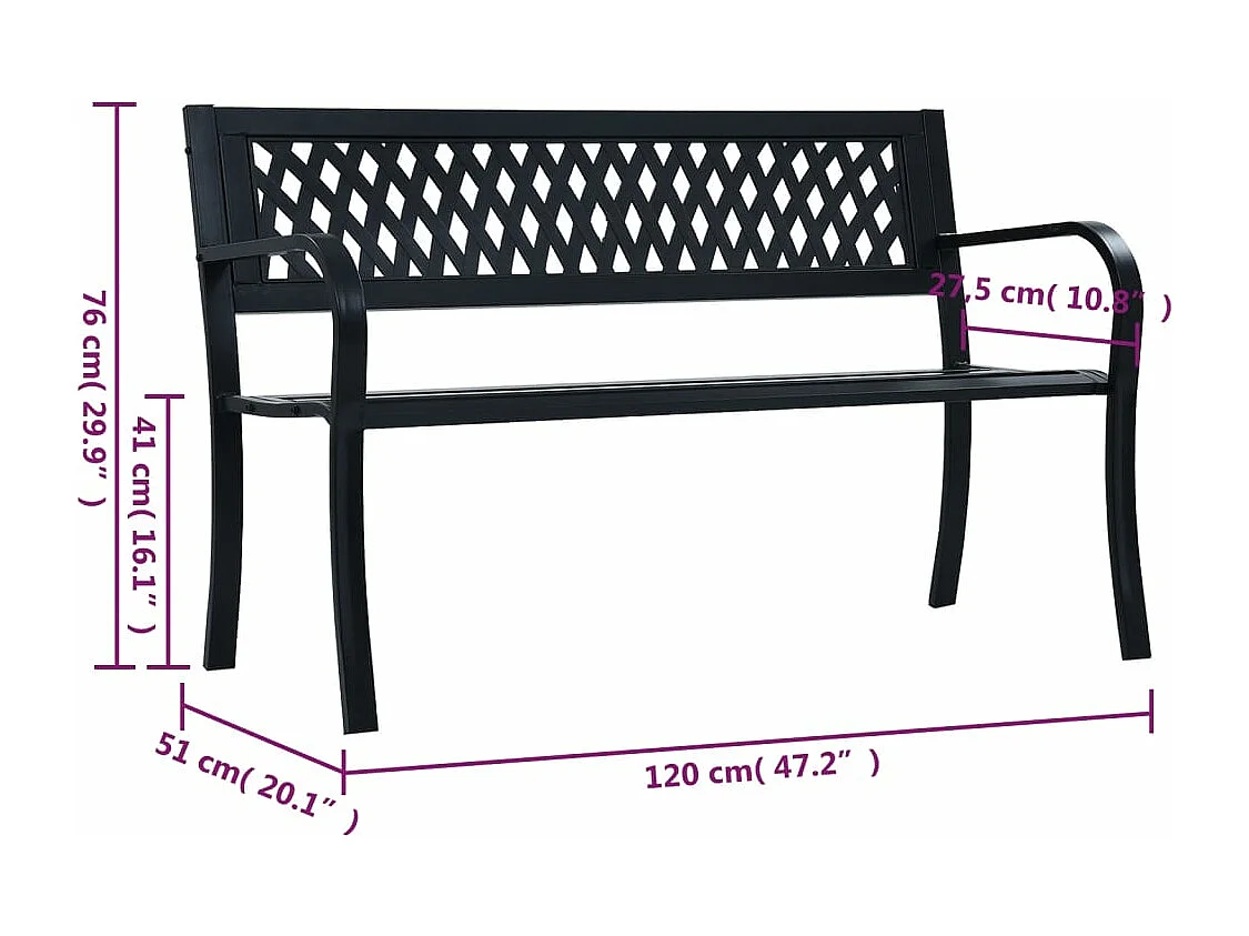Banc de jardin Noir 120cm Acier