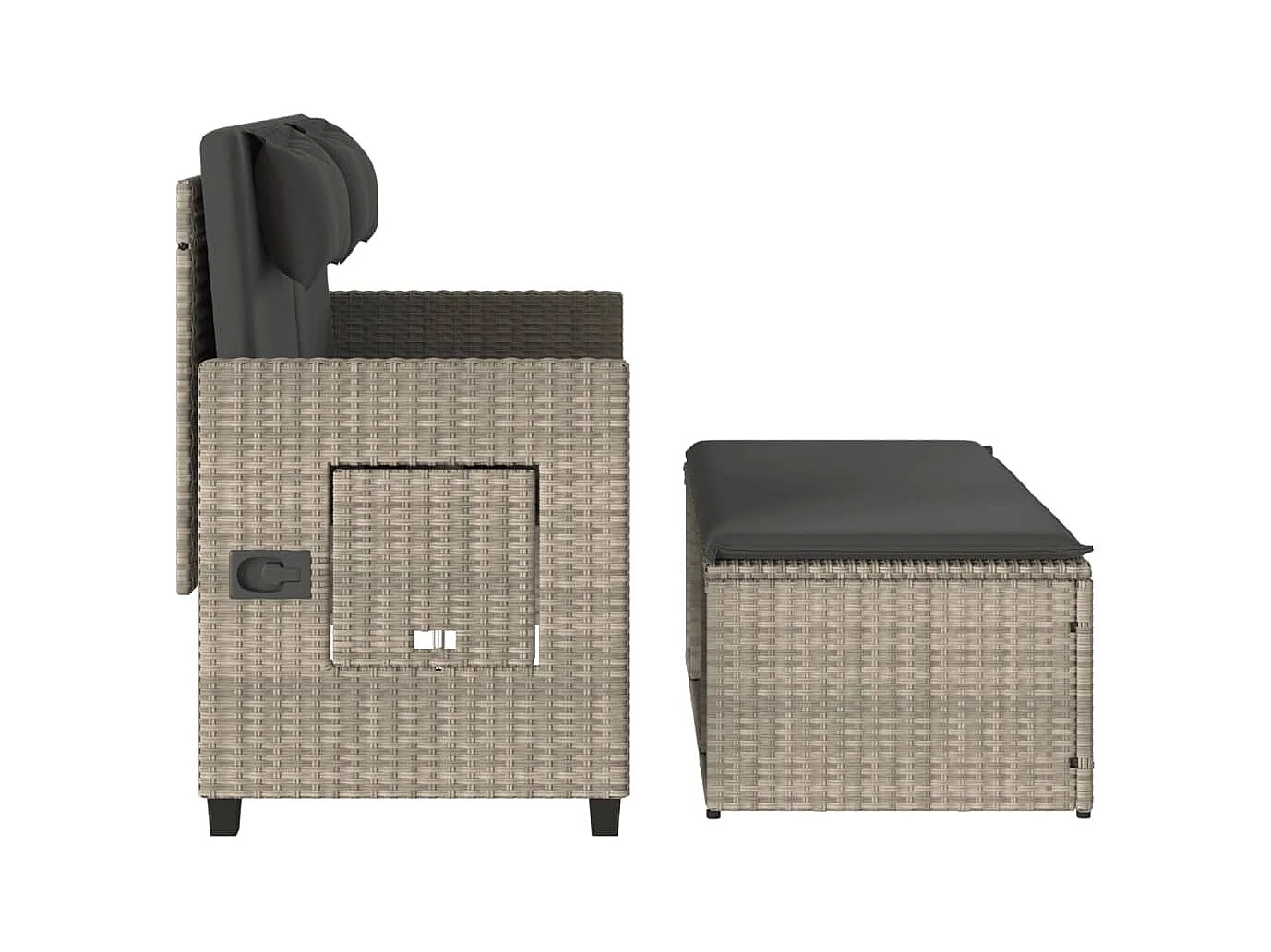 Banc inclinable de jardin et coussins gris clair résine tressée