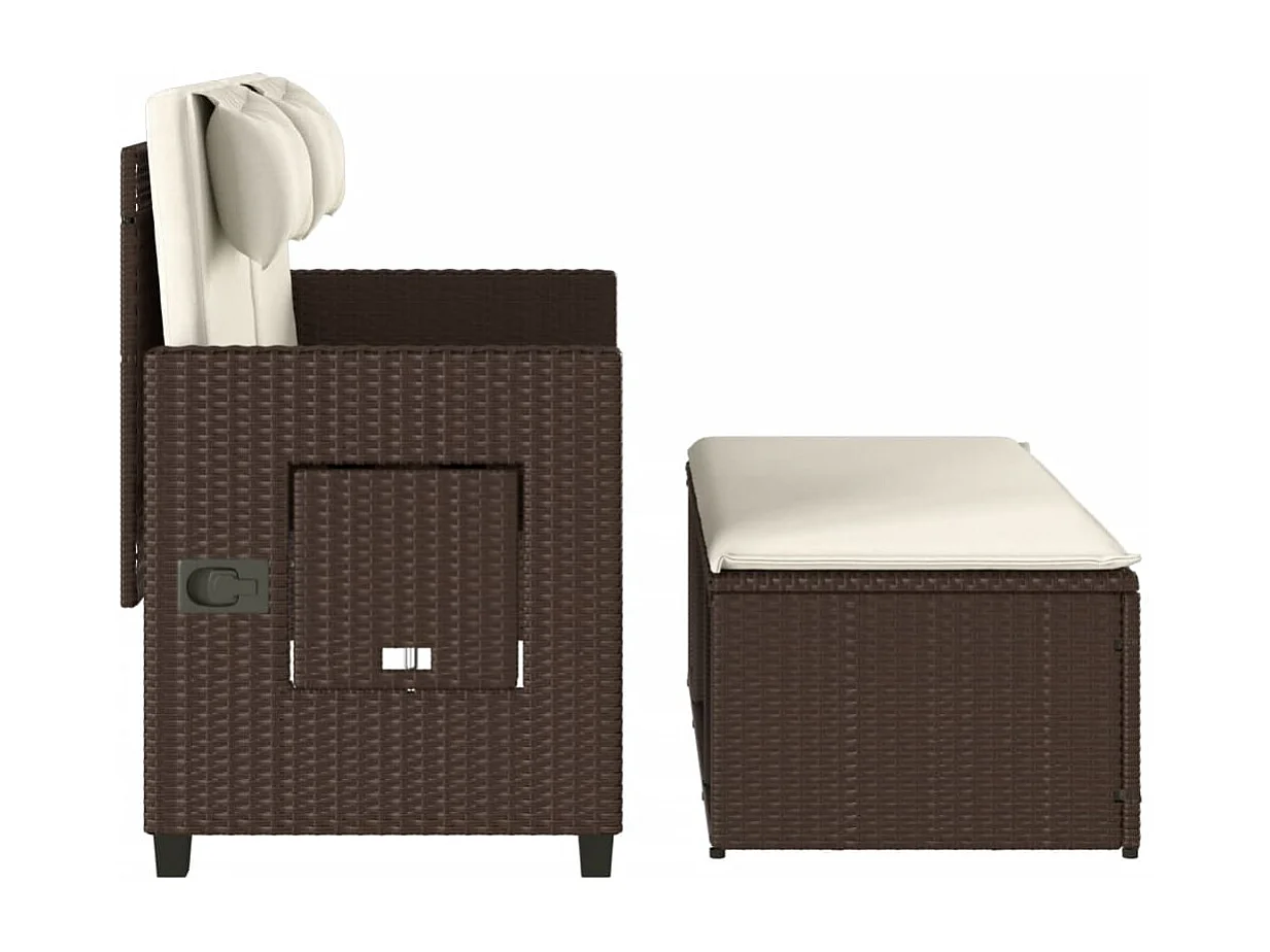 Banc inclinable de jardin avec coussins marron résine tressée